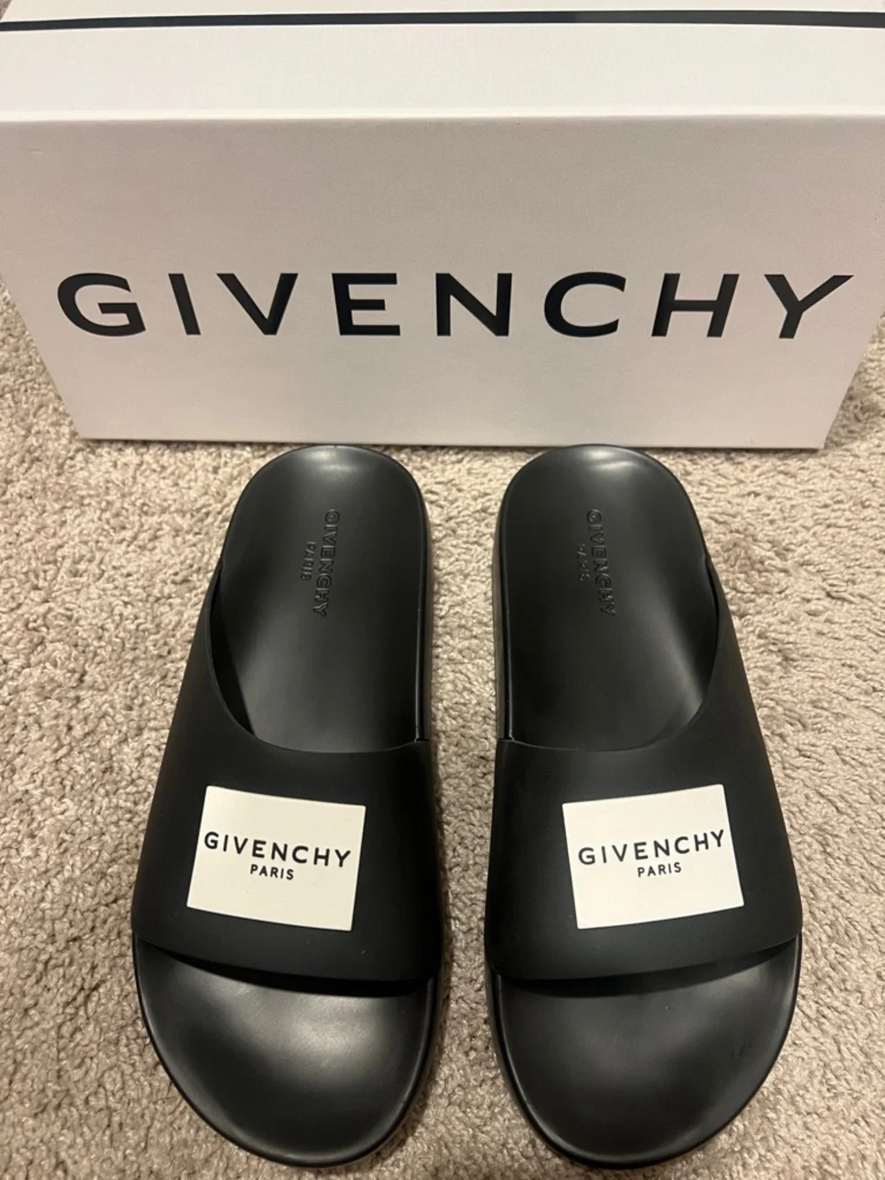 Givenchy Black Slide Sandals with White Logo Plaque - Picture 1 of 2